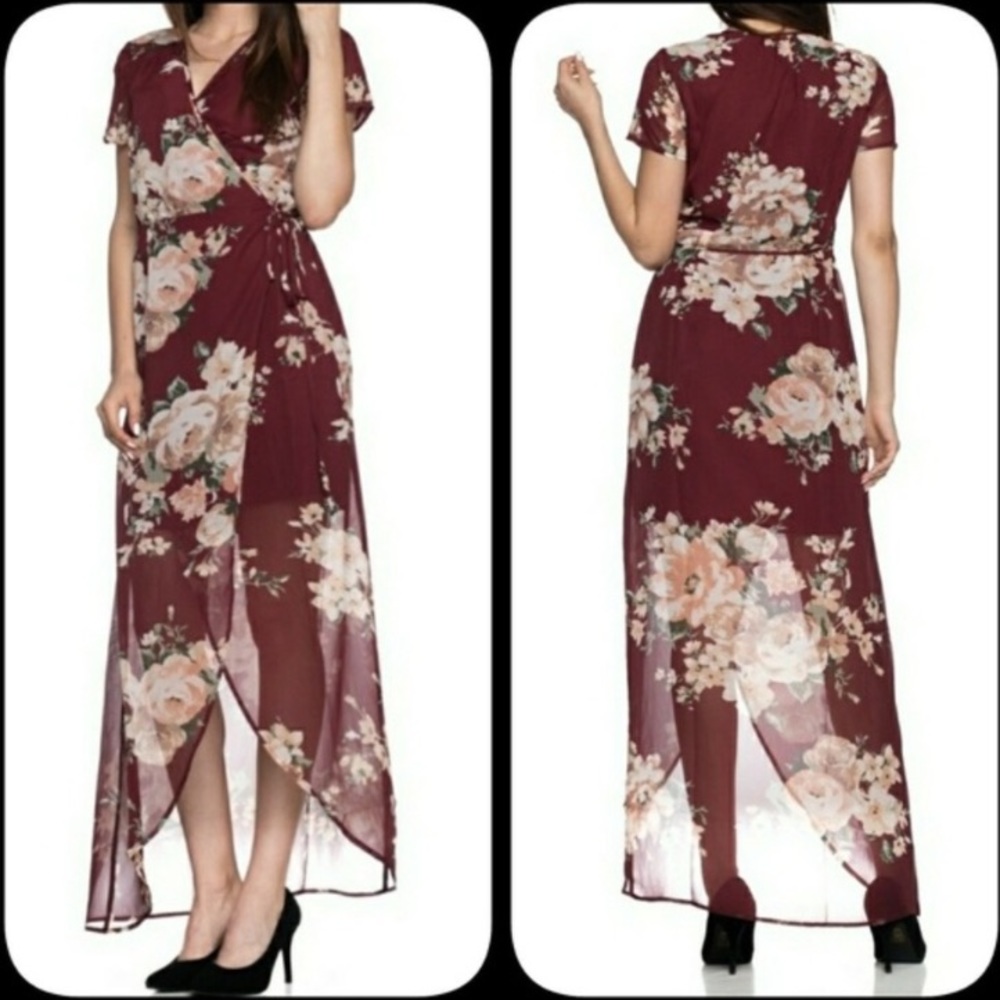 Burgundy floral maxi dress!